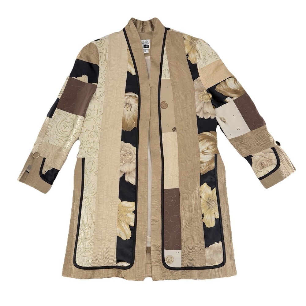 Vtg‎ Jeanne Marc Collection Patchwork Open  Kimono XS Boho Art To Wear Artsy